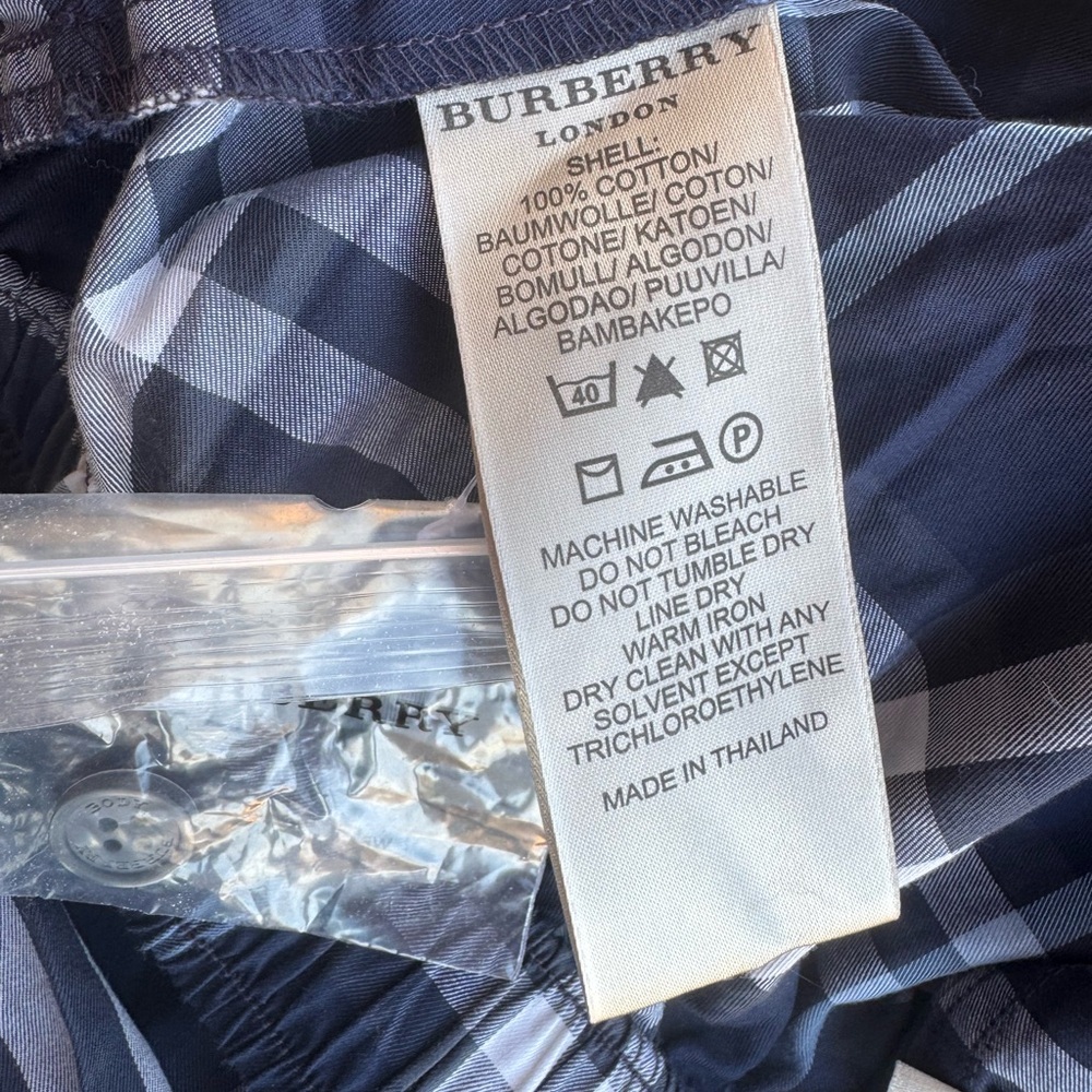 Burberry Navy and White Cotton Plaid Pajama Lounge Pants Size Large NWOT - Picture 4 of 5